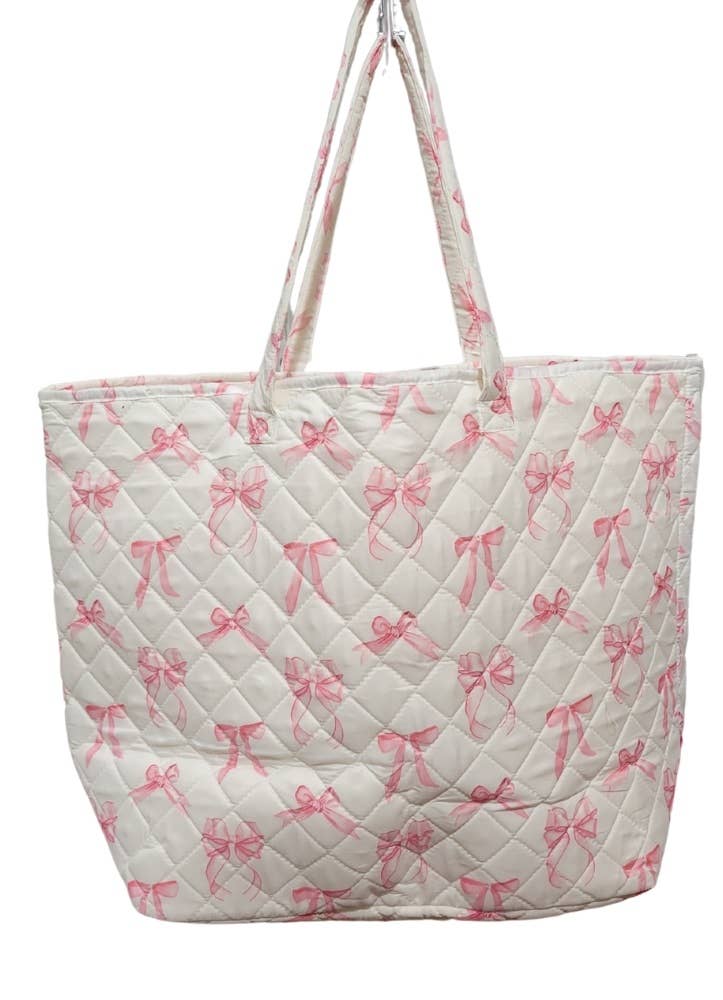 "Pink Bows" Designer Quilted Tote Bag