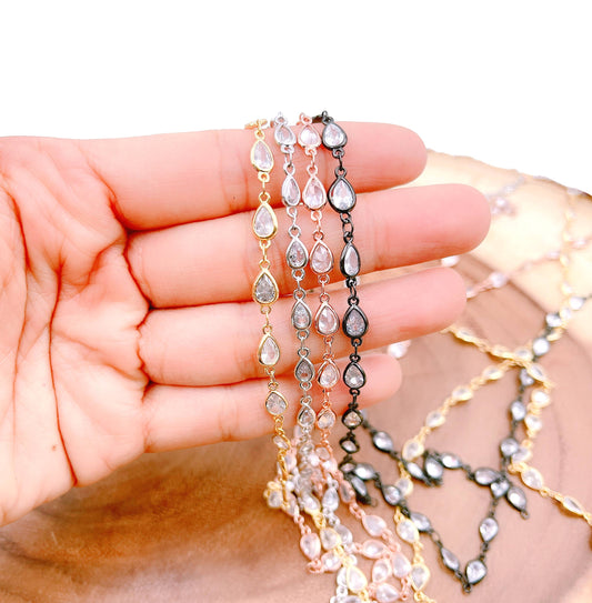 Gold Filled CZ Pave Tear Drop Chain