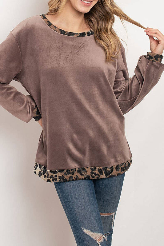 Animal Print Contrast Velvet Top