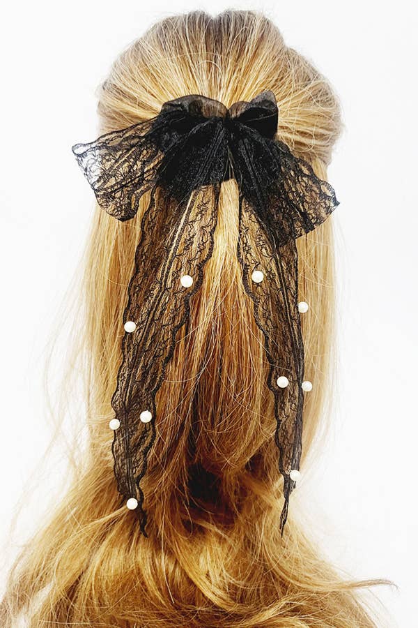 Pearl Accent Lace Bow Scrunchie