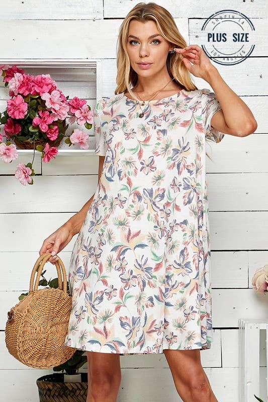 Plus Floral Print Soft Mini Simple Dress