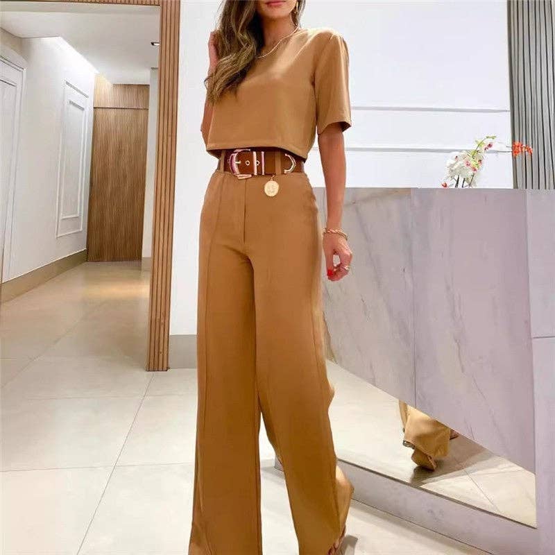 Stylish Casual Suit With Solid Color Short Sleeve Pants