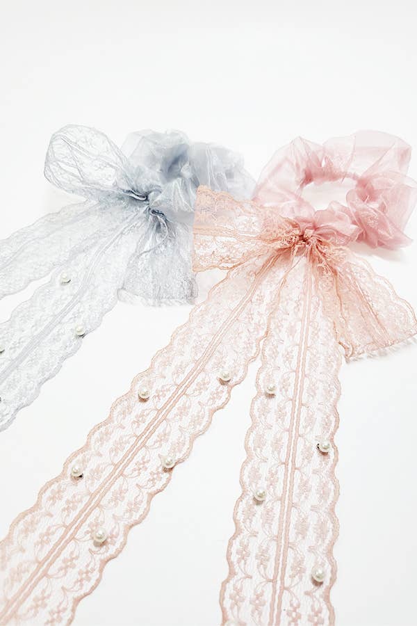 Pearl Accent Lace Bow Scrunchie
