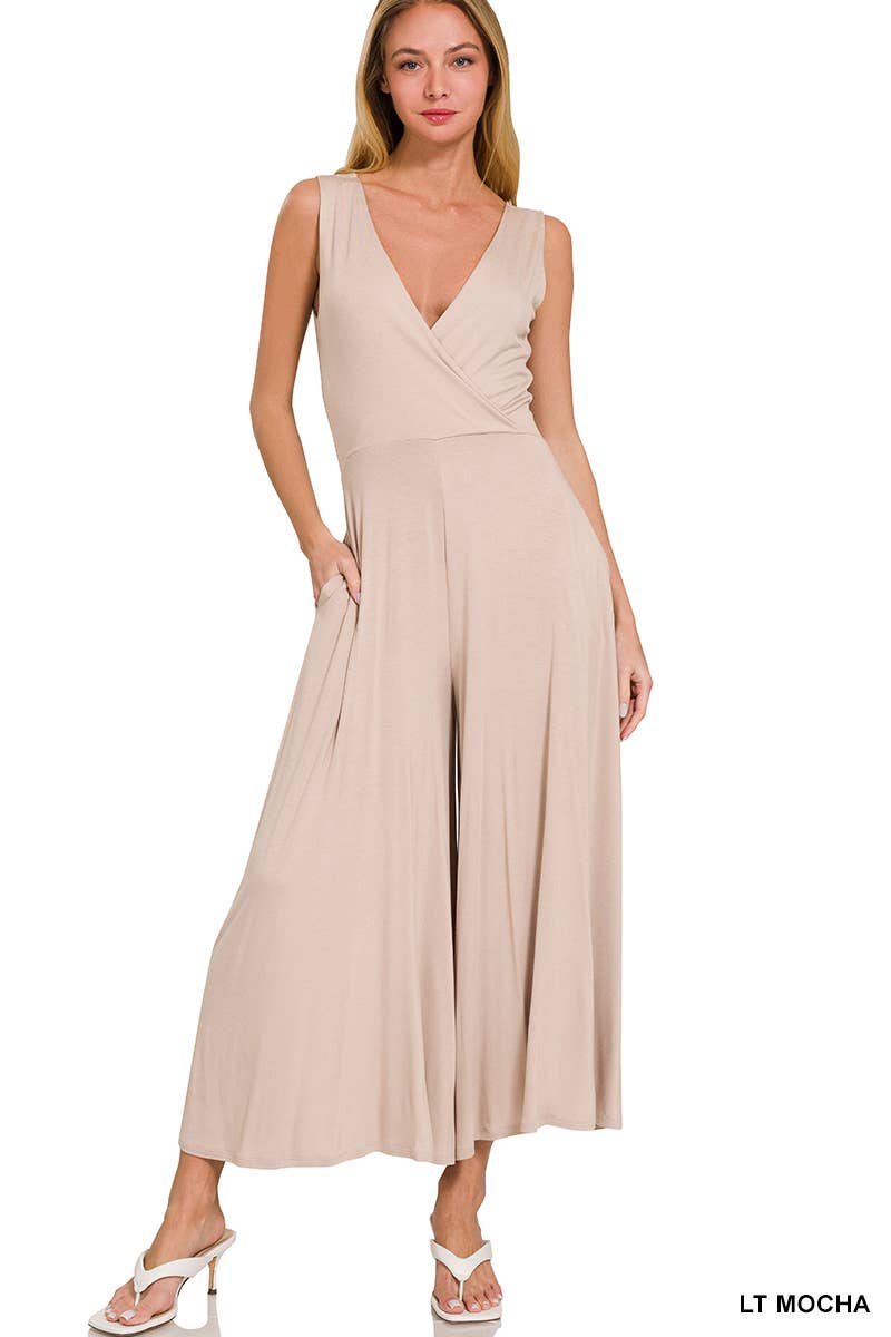 Luxe Rayon Surplice Neckline Sleeveless Jumpsuit