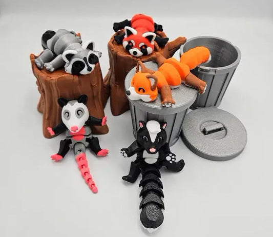 Cute Trash Animal Fidget Toy Set - Mini Trash Can Tree Stump