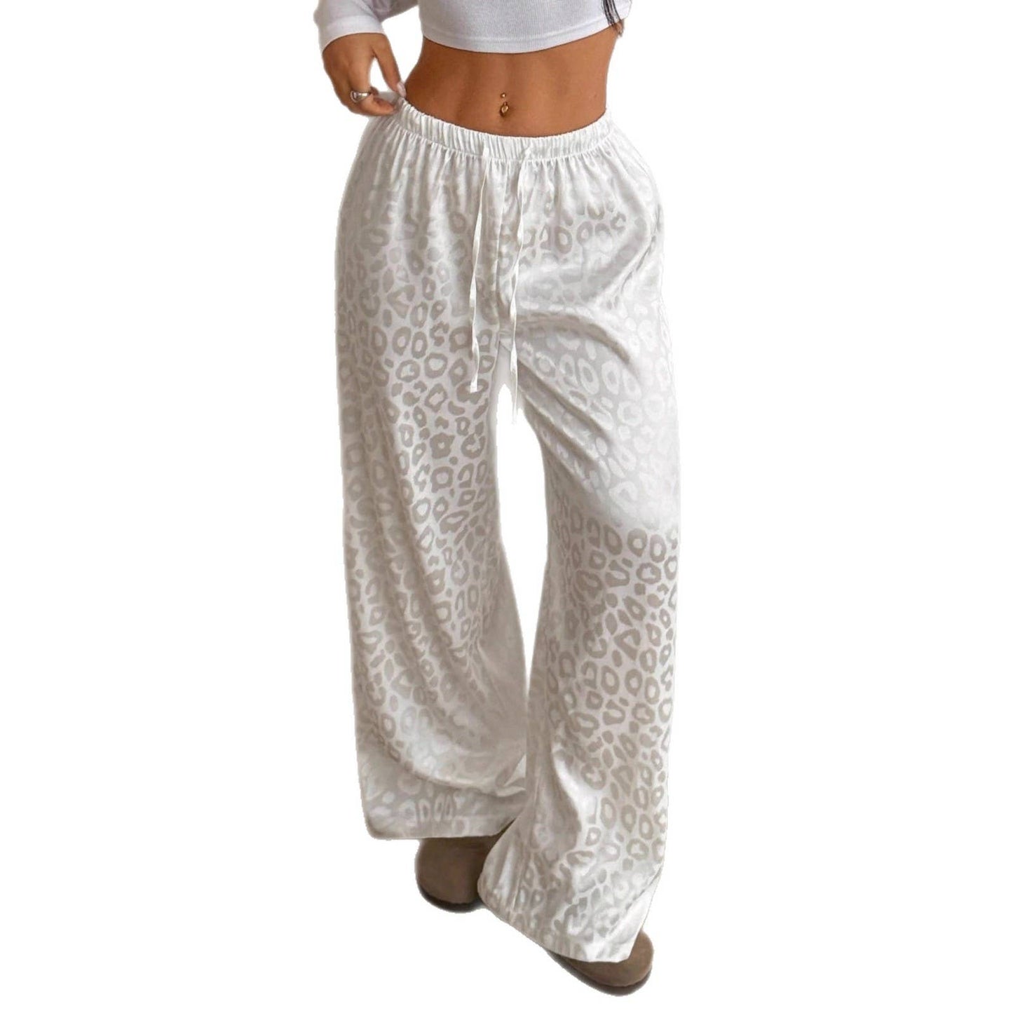 Fashion Satin Leopard Print Jacquard Trousers