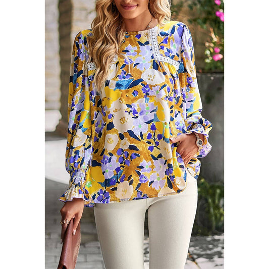 Floral Contrast Lace Trim Split Top