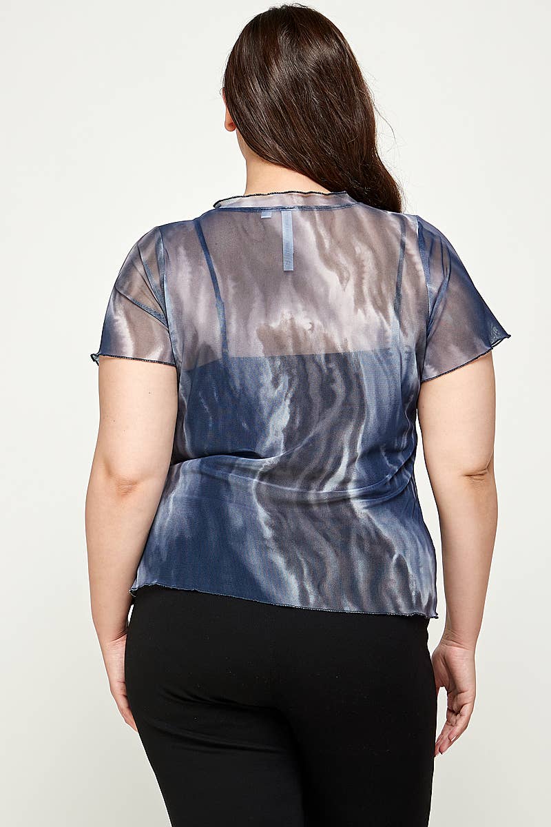 Plus Size Marble Print Mesh Tee