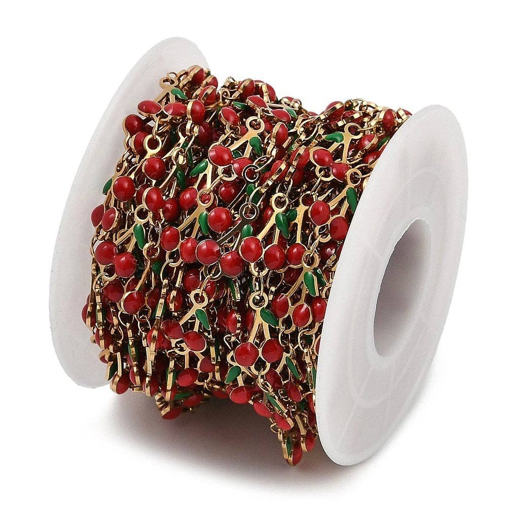 Cherry Baby Enamel Link Chain By the Foot - Ion Plated Stainless Steel