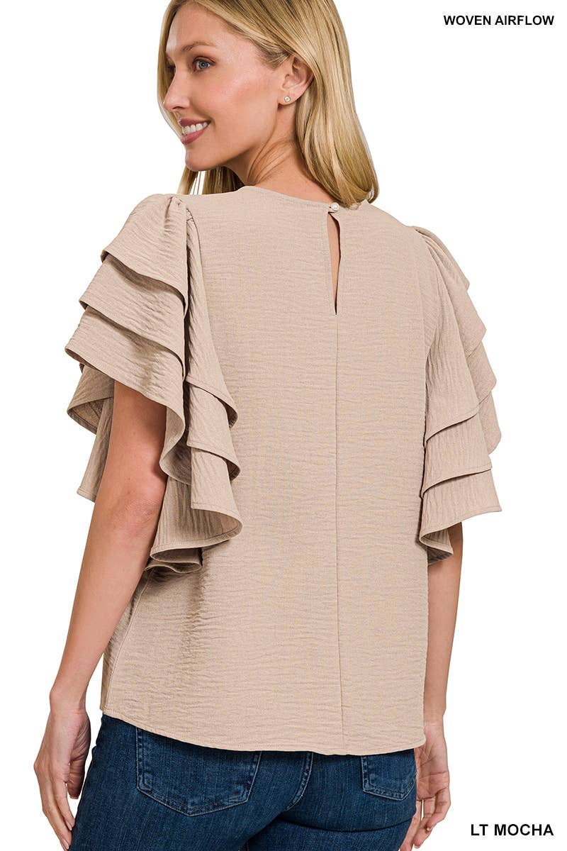Woven Airflow Multi-tiered Ruffle Sleeve Top