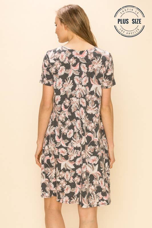 Plus Floral Print Soft Mini Simple Dress