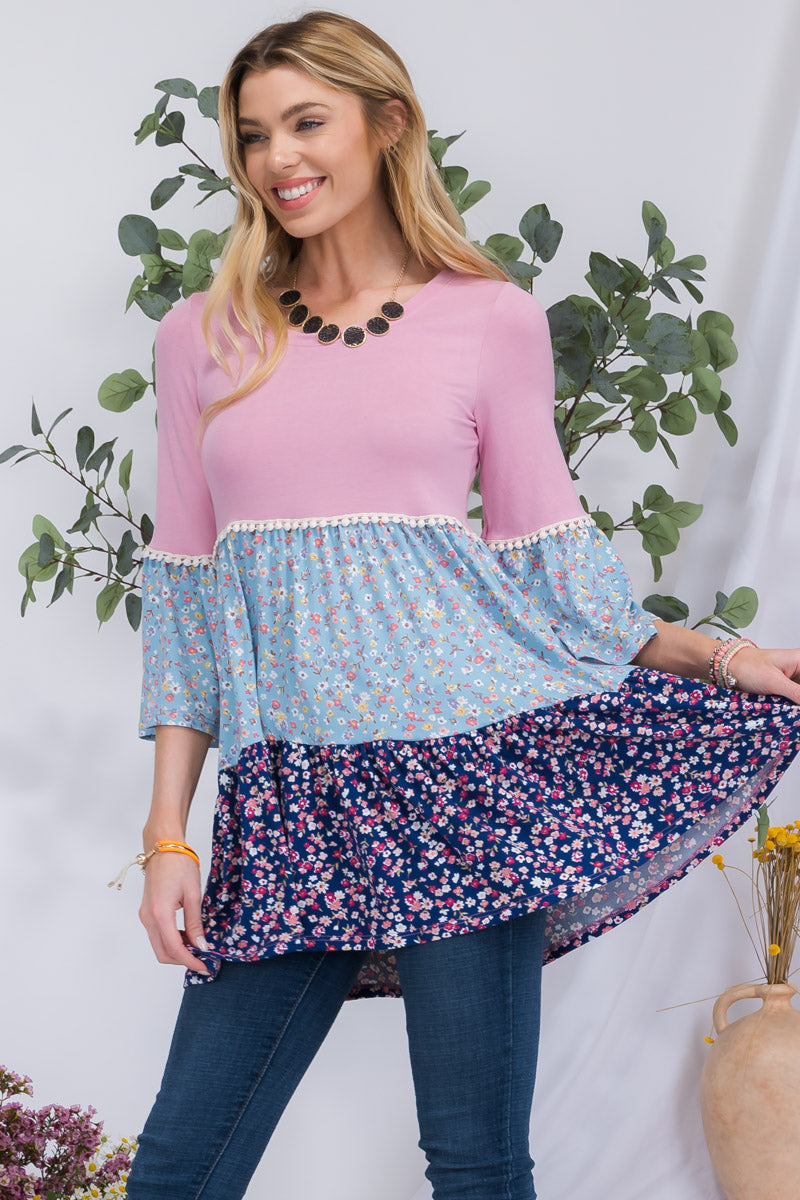 Pink Floral Tunic Top