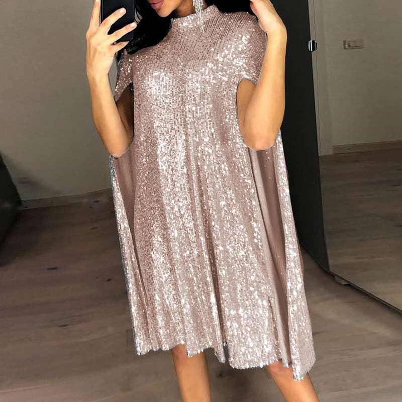 Sequin cape sleeve midi formal dress