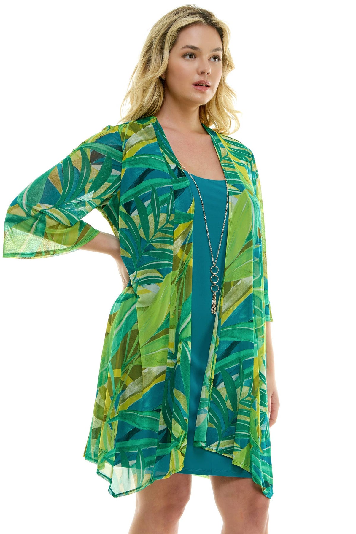 PLUS SIZE 2PC BELL SLEEVE CARDIGAN & DRESS SET
