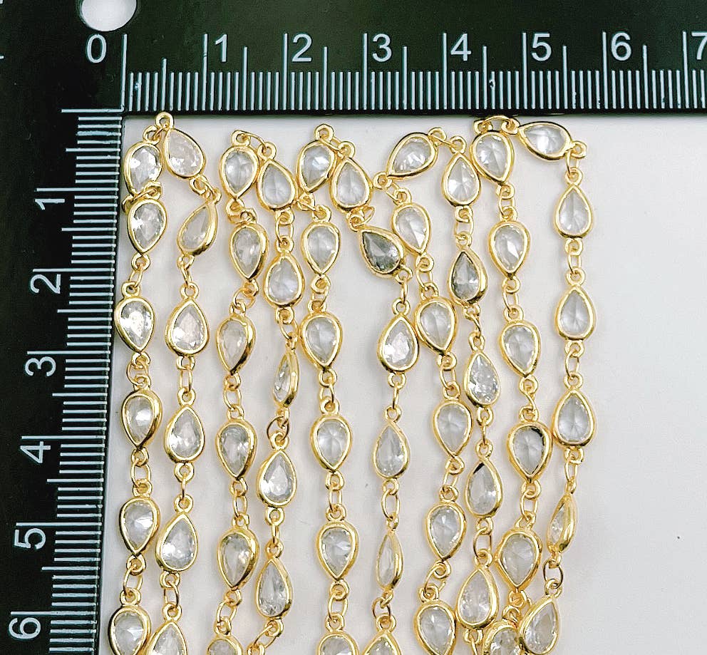 Gold Filled CZ Pave Tear Drop Chain