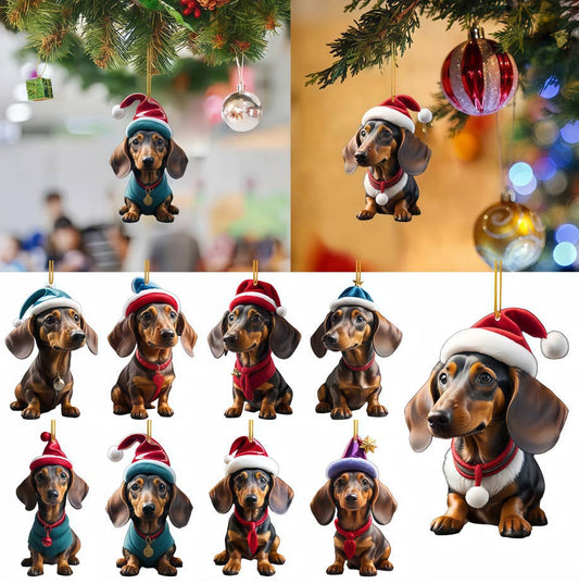 Cute Dachshund Christmas Tree Acrylic Hanging Decorations