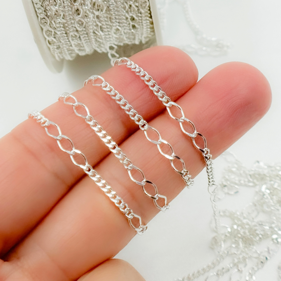  V240SS. Sterling Silver 3 Links Long and Curb