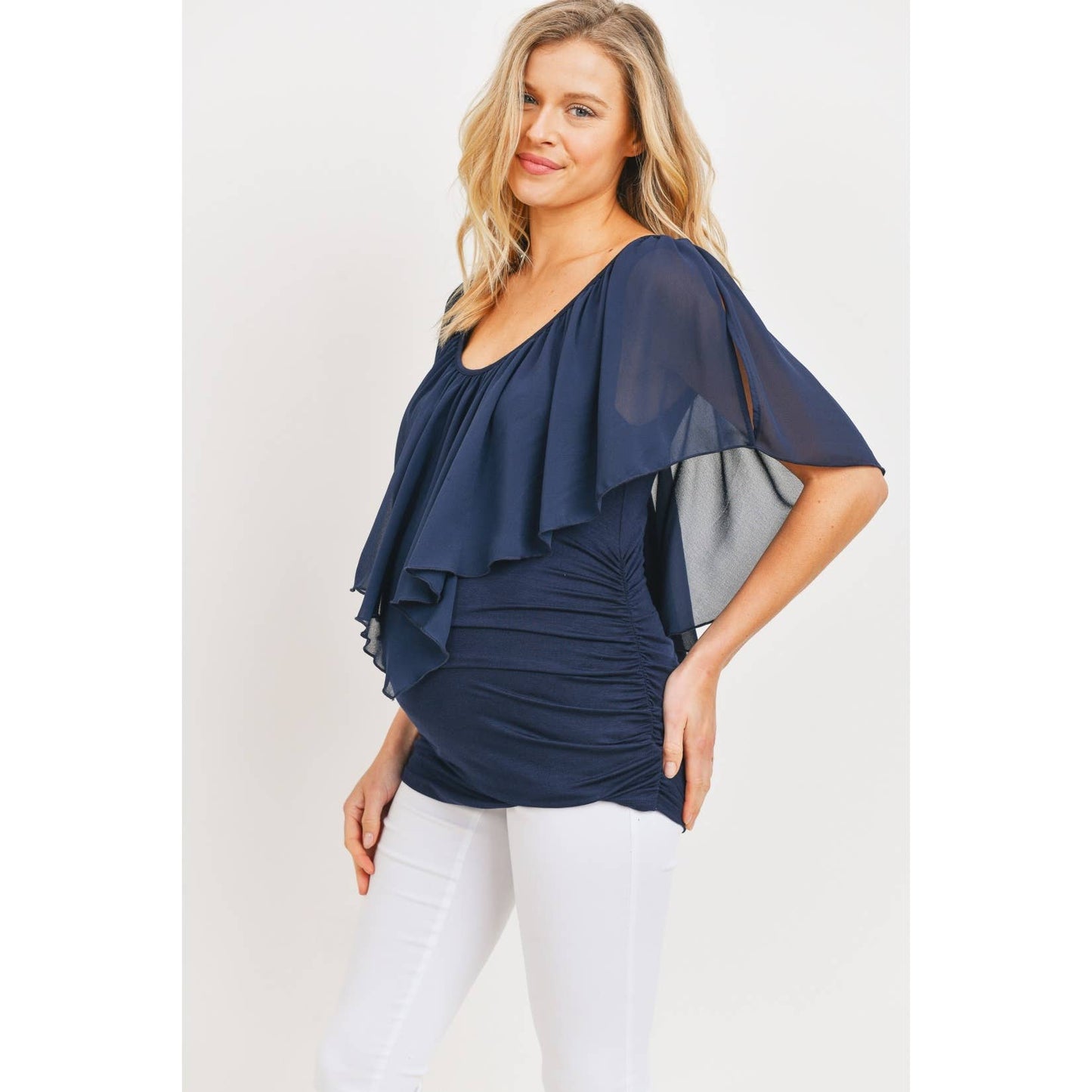 Ruffle Cold Shoulder Scoop Neck Maternity Blouse