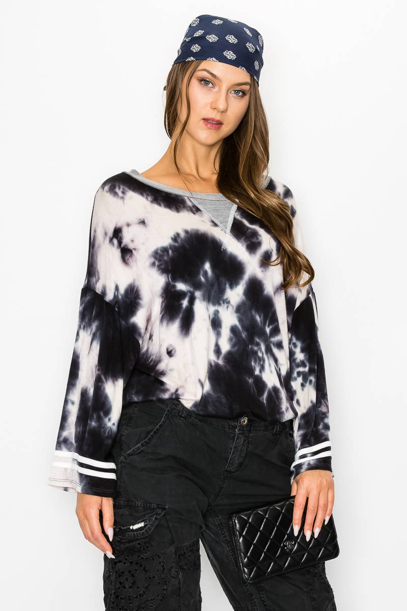 Tie Dye Bell Sleeve Boat Neck Top
