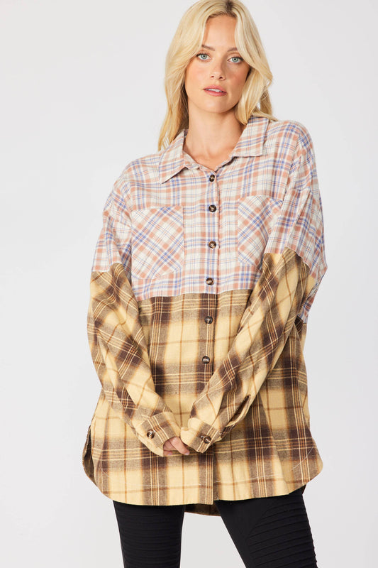 MIXED PLAID  BUTTON DOWN OVERSIZED SHIRT