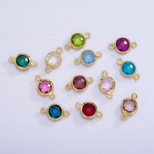Mini 14k Gold Filled Cubic Zirconia Link Connector Color Faceted Crystal Charm Connector Birthstone Link Connector G-742~G-753