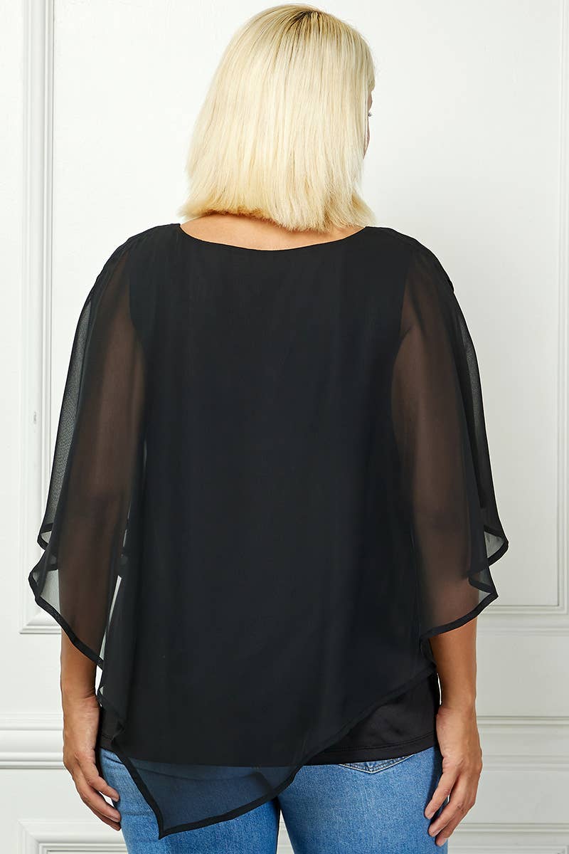 PLUS SIZE BLOOMING ELEGANCE PONCHO BLOUSE