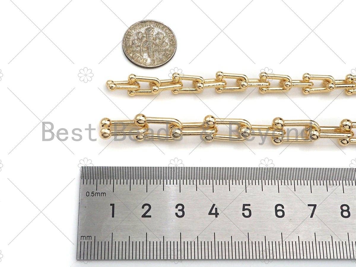High Quality Hand Made Fancy U link Ball Chunky Statement Chain, 18K Real Gold Plated Chain, Wholesale bulk Chain, 7x15mm/5x10mm, sku#M293