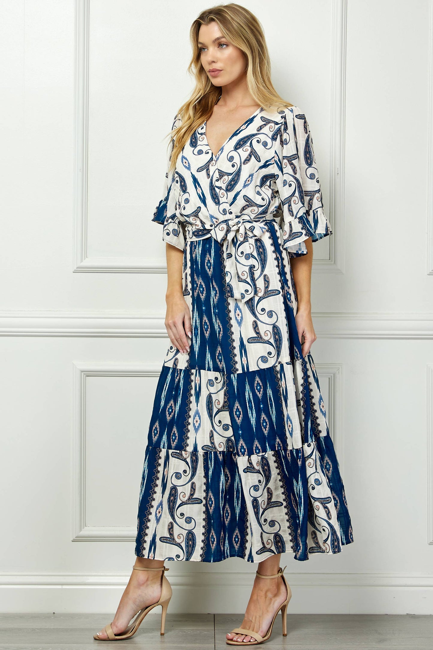 Long Ruffle Dress with Waist Tie