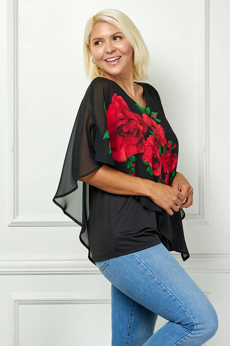 PLUS SIZE BLOOMING ELEGANCE PONCHO BLOUSE