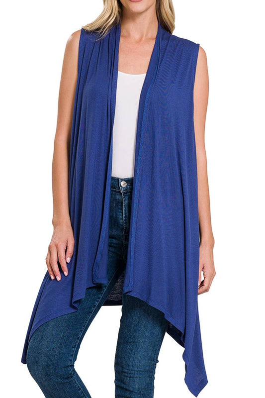 Sleeveless Draped Open Front Cardigan