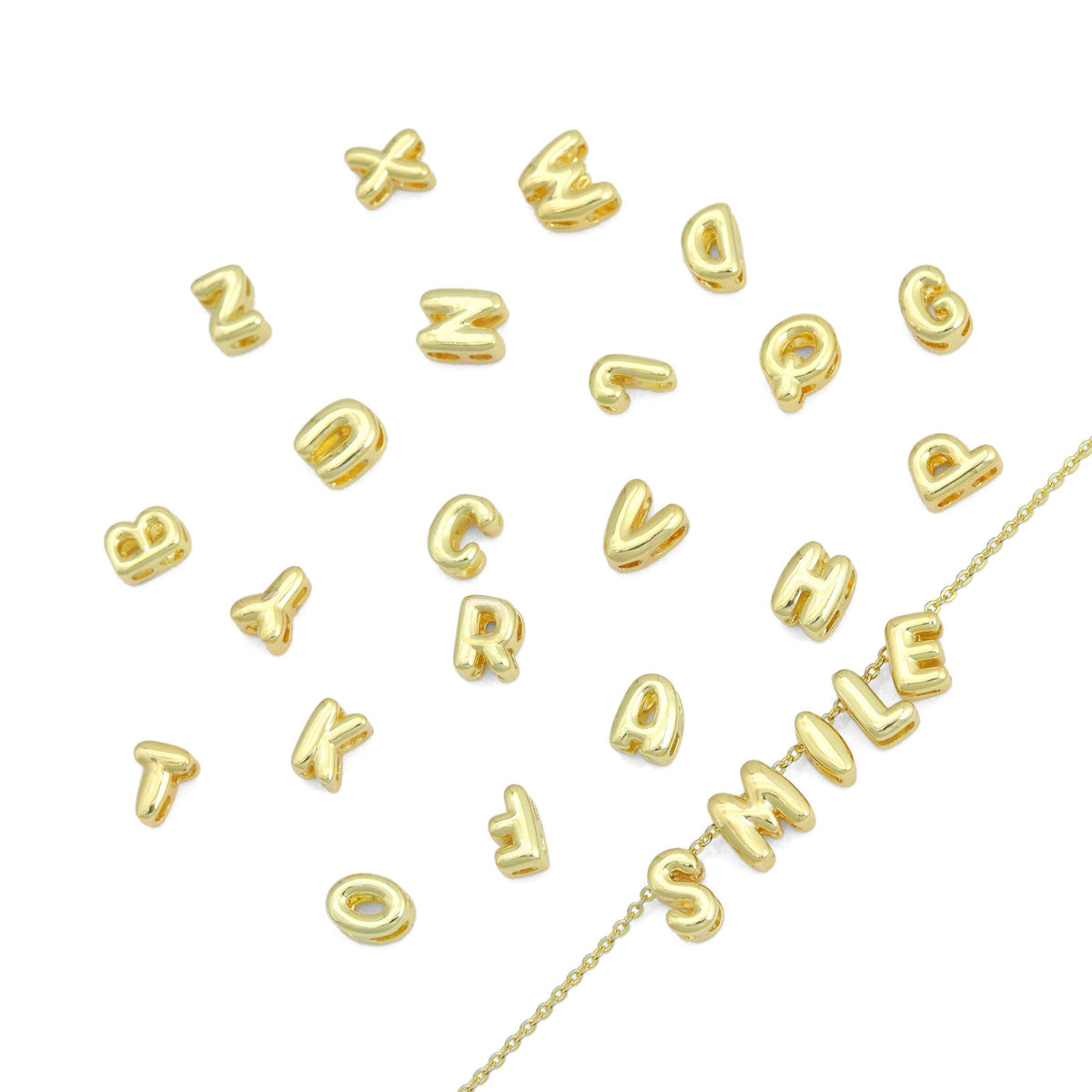 Gold Silver Cute Bubble Initial Charm, Alphabet Name Letter Charm