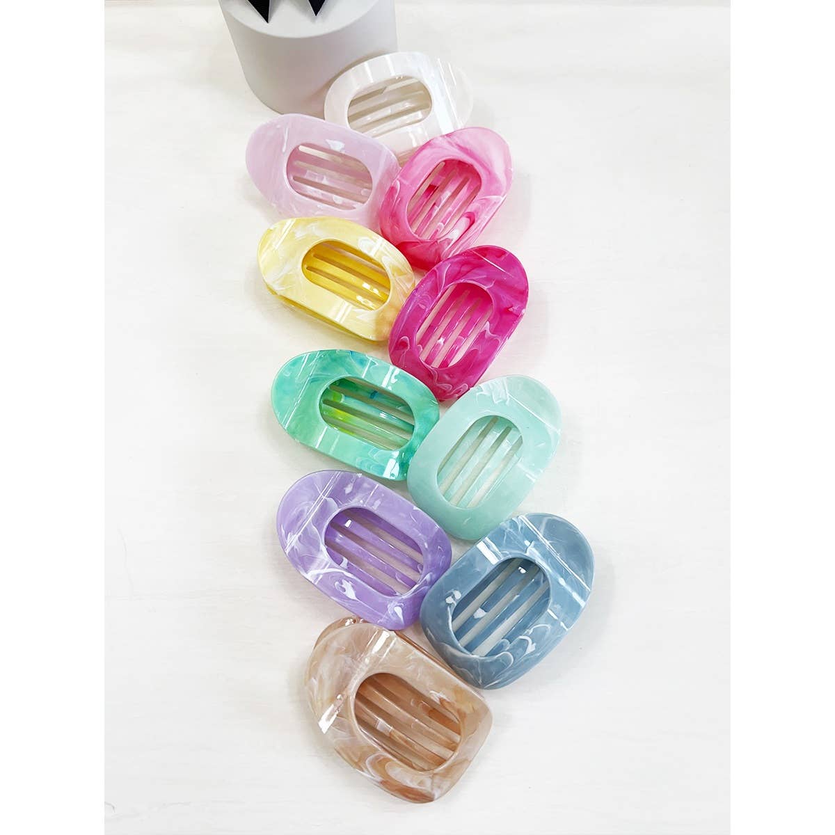 Marbled Colors French Design Flat Hair Claw Clips