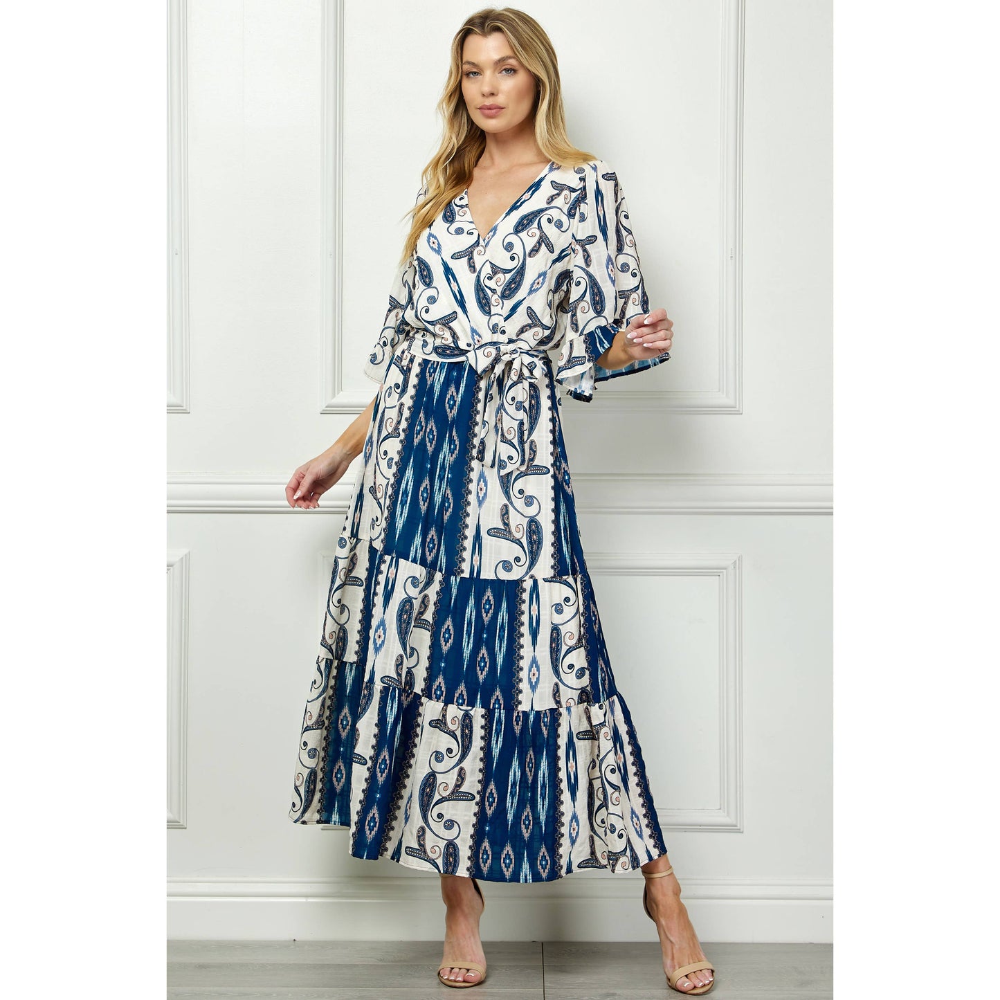 Long Ruffle Dress with Waist Tie