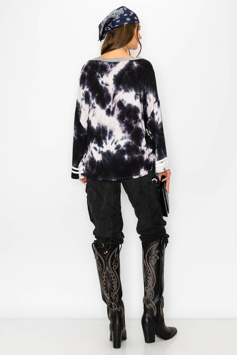 Tie Dye Bell Sleeve Boat Neck Top