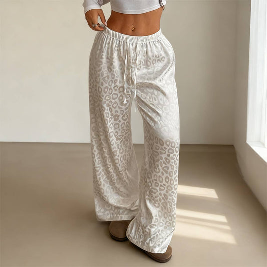 Fashion Satin Leopard Print Jacquard Trousers