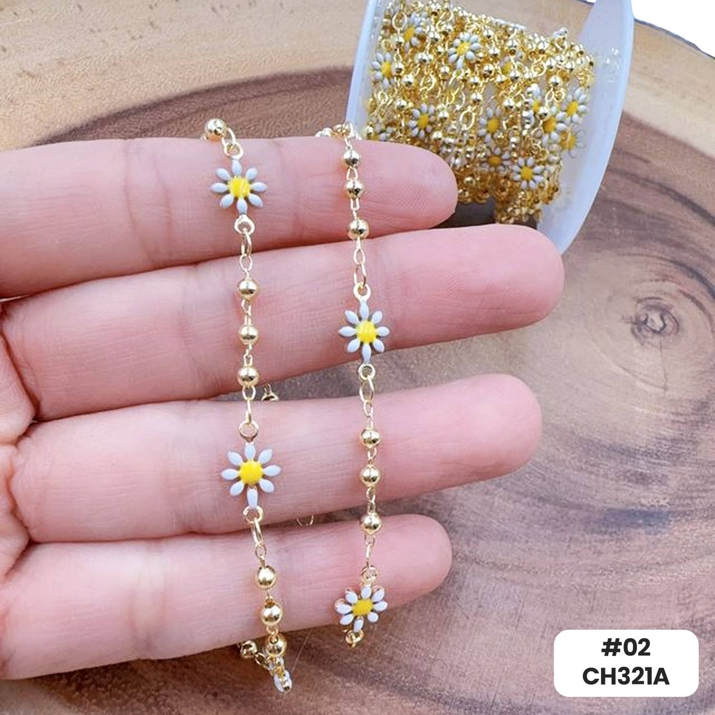 Enamel Daisy Flower Chain Gold Filled