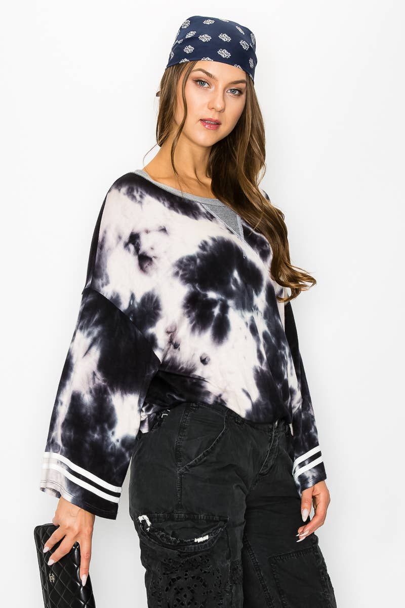 Tie Dye Bell Sleeve Boat Neck Top