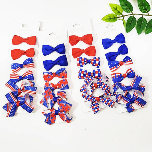 6 pcs American Flag Hair Bow Set