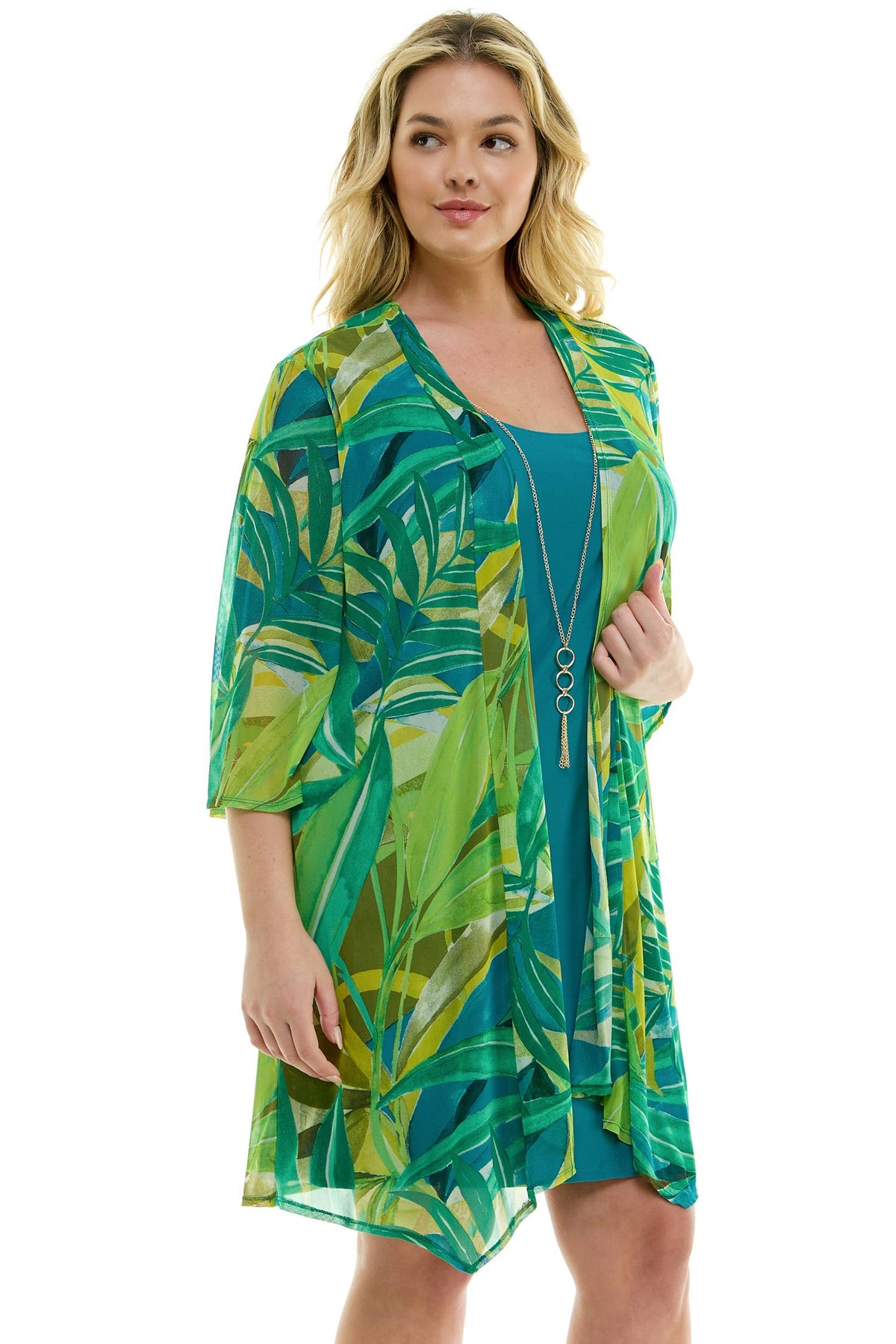 PLUS SIZE 2PC BELL SLEEVE CARDIGAN & DRESS SET