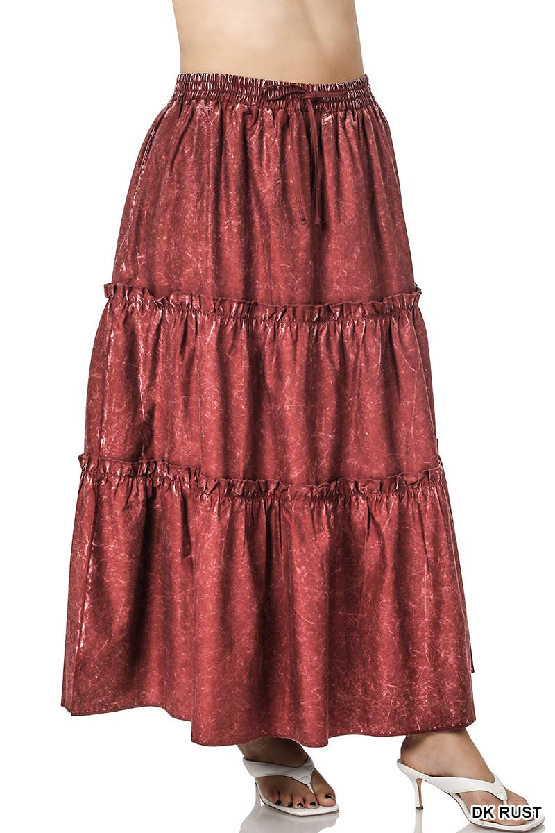 Plus Woven Acid Wash Tiered Ruffle Maxi Skirt