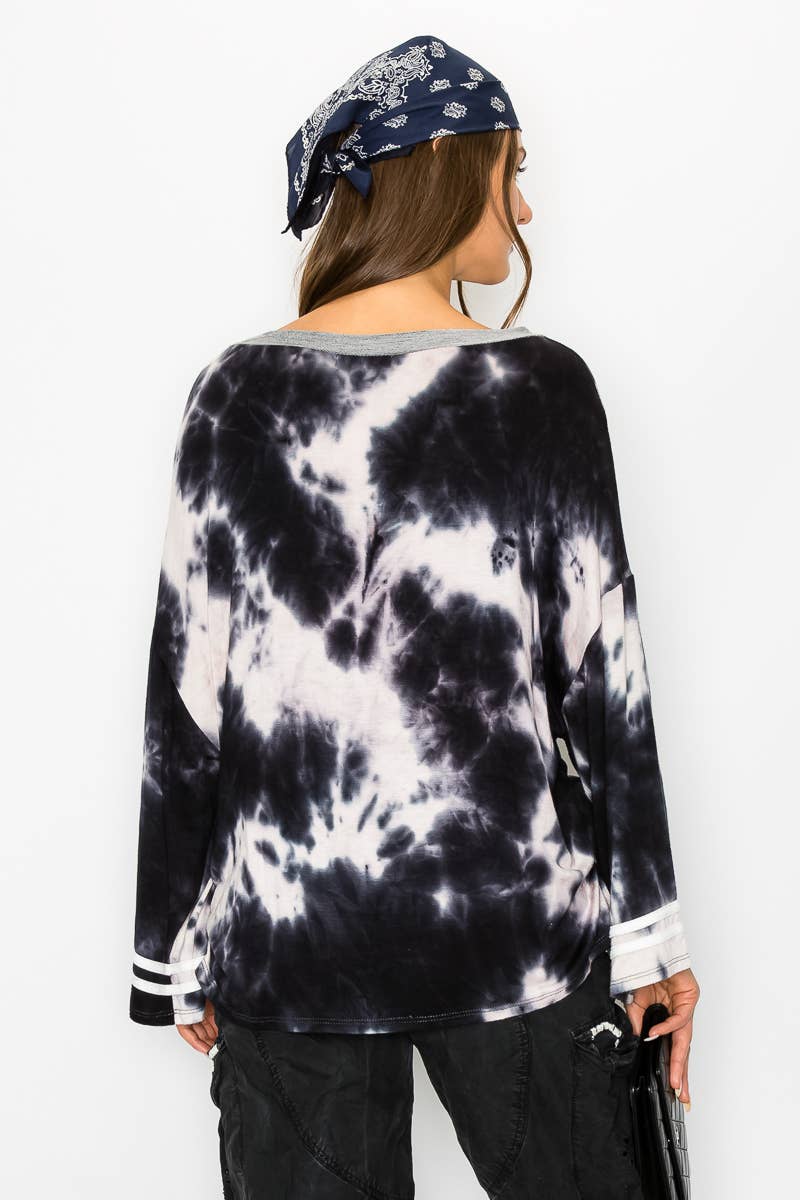 Tie Dye Bell Sleeve Boat Neck Top