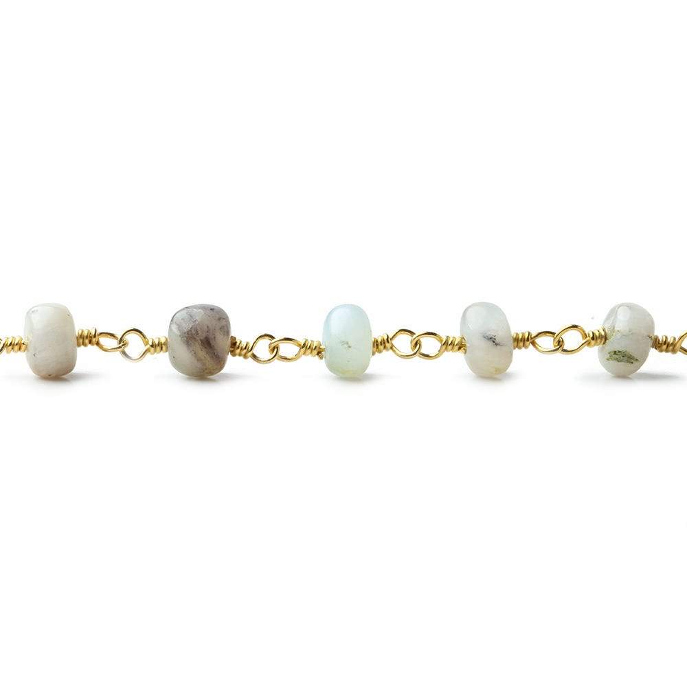 5.5mm Blue Peruvian Opal Plain Rondelle Gold plated Chain by the foot