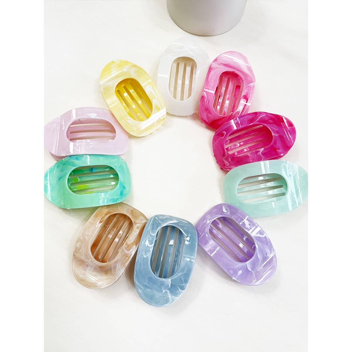 Marbled Colors French Design Flat Hair Claw Clips