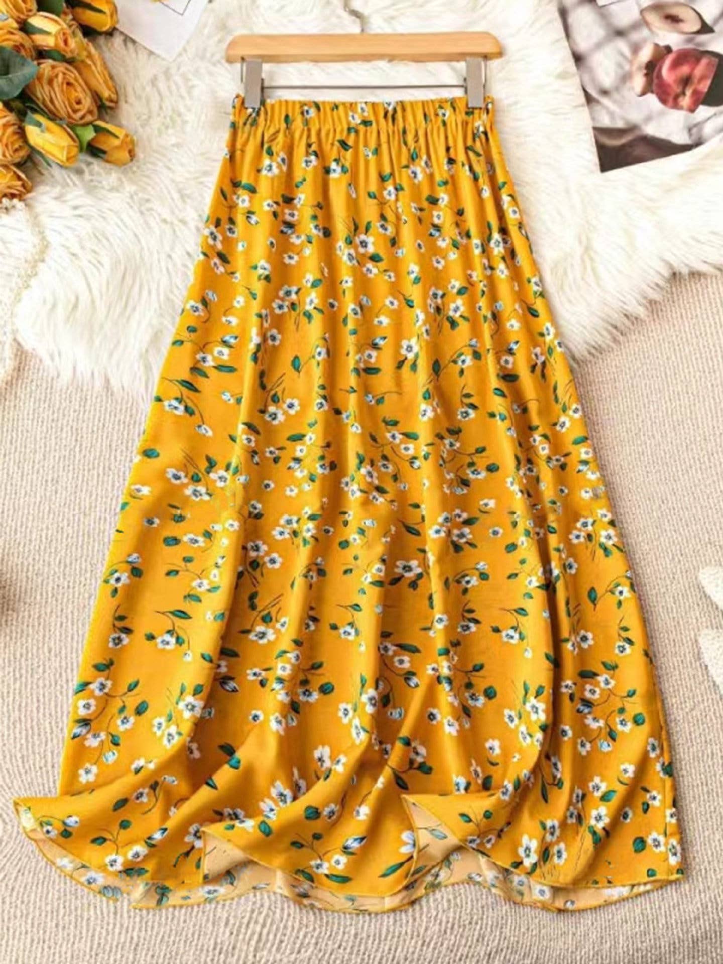 High Waist Slim Floral Maxi Skirt