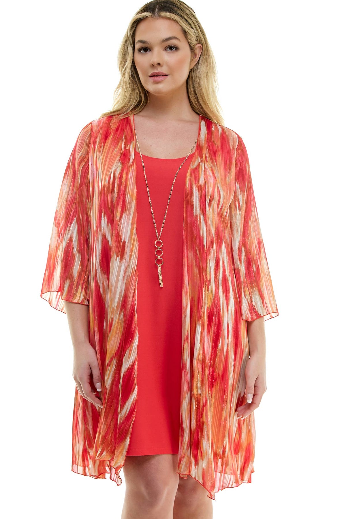 PLUS SIZE 2PC BELL SLEEVE CARDIGAN & DRESS SET