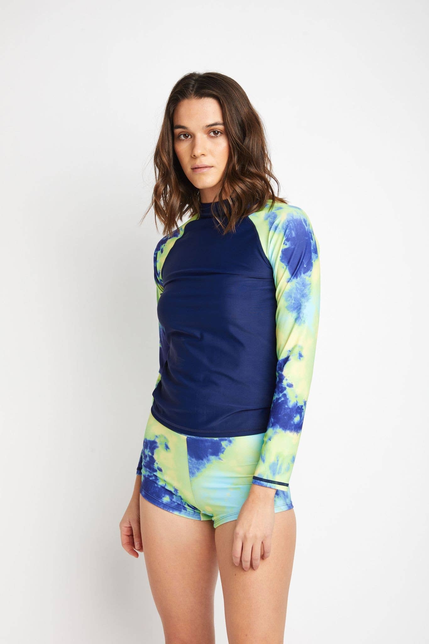 Long Sleeve Rashguard, Surf Short 2 Pcs Set - Ocean Tie-Dye