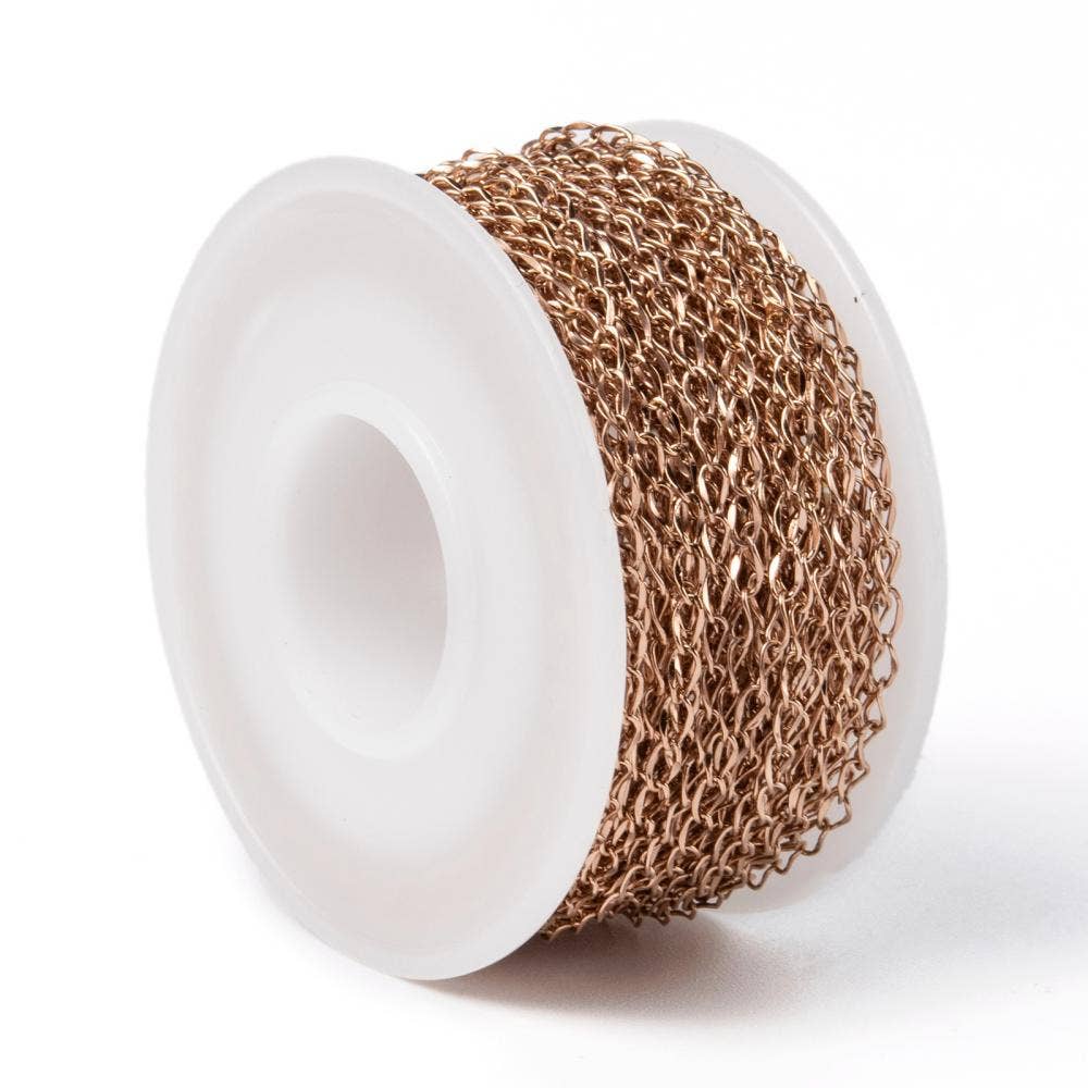 Rose Gold Twisted Curb Chain By the Foot - Ion Plated Stainless Steel