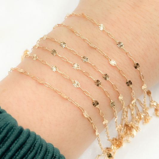 14k Gold Filled Paperclip and Diamond Cut Marina Link Chain