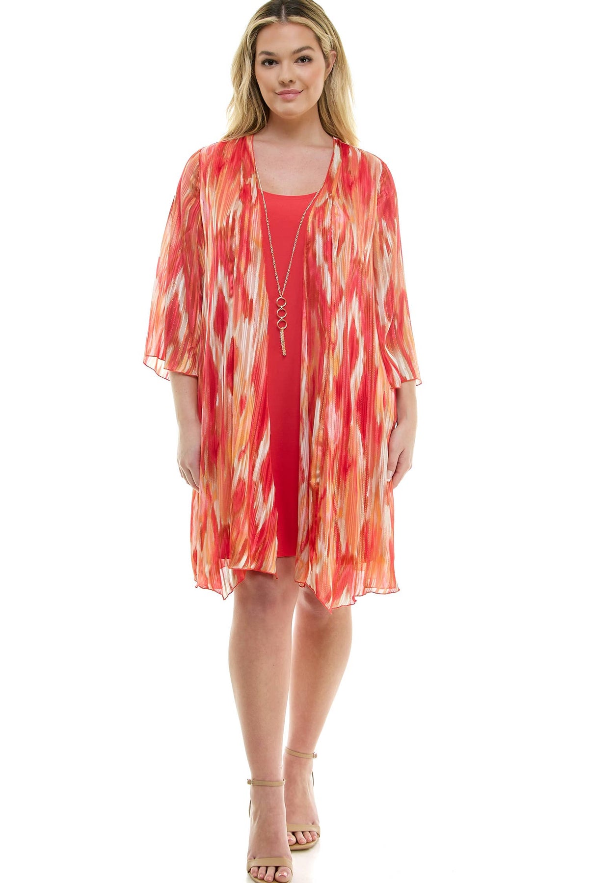 PLUS SIZE 2PC BELL SLEEVE CARDIGAN & DRESS SET