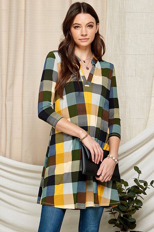 Women Band Collar Mini Pocket Dress